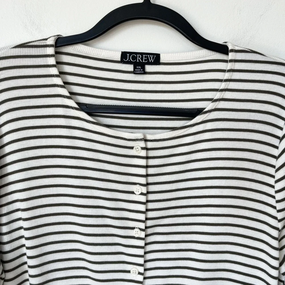J.Crew Fine Rib Knit Cardigan Cream Green Stripe Womens XXL Cotton Modal